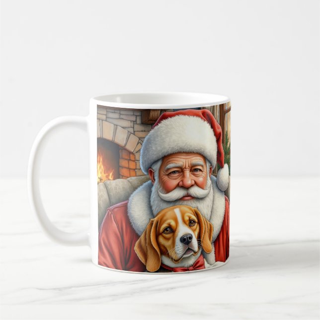 Santa Claus Holding Beagle Christmas Art Coffee Mug (Left)