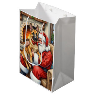 Santa Claus Holding Belgian Malinois Christmas Art Medium Gift Bag