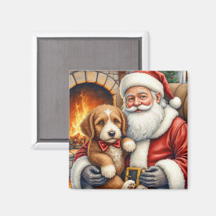 Santa Claus Holding Bernedoodle Christmas Art Magnet