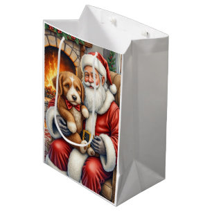 Santa Claus Holding Bernedoodle Christmas Art Medium Gift Bag