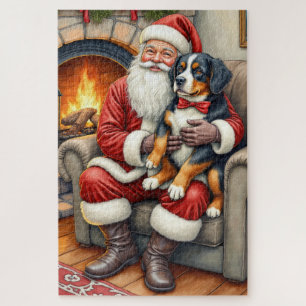 Santa Claus Holding Bernese Mountain Dog Christmas Jigsaw Puzzle