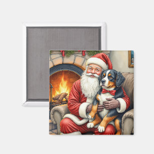 Santa Claus Holding Bernese Mountain Dog Christmas Magnet