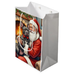 Santa Claus Holding Cane Corso Christmas Art Medium Gift Bag