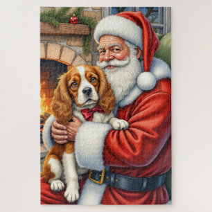 Santa Claus Holding Cavalier King Charles Spaniel  Jigsaw Puzzle