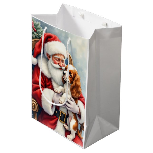 Santa Claus Holding Cavalier King Charles Spaniel  Medium Gift Bag (Front Angled)