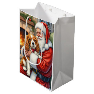 Santa Claus Holding Cavalier King Charles Spaniel  Medium Gift Bag
