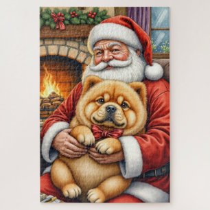 Santa Claus Holding Chow Chow Christmas Art Jigsaw Puzzle