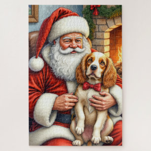 Santa Claus Holding Cocker Spaniel Christmas Art Jigsaw Puzzle