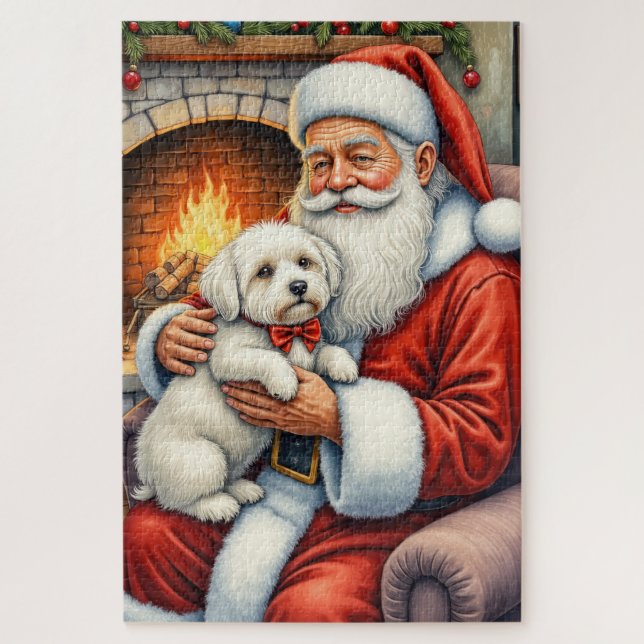 Santa Claus Holding Coton de Tulear Christmas Art Jigsaw Puzzle (Vertical)