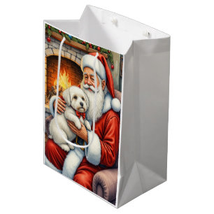Santa Claus Holding Coton de Tulear Christmas Art Medium Gift Bag