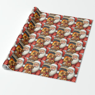 Santa Claus Holding Dachshund Christmas Art Wrapping Paper