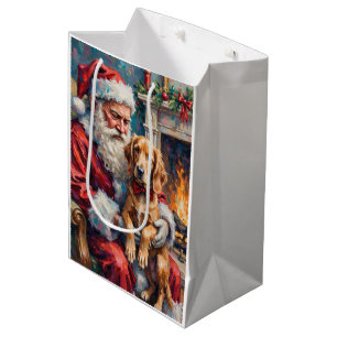 Santa Claus Holding English Setter Christmas Art Medium Gift Bag