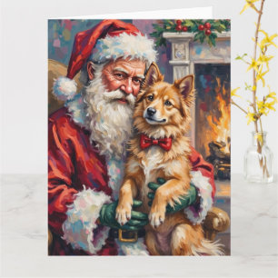 Santa Claus Holding Finnish Lapphund Christmas Art Card