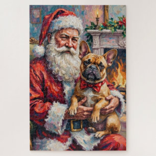 Santa Claus Holding French Bulldog Christmas Art Jigsaw Puzzle