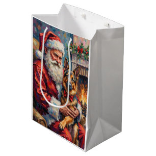 Santa Claus Holding German Shepherd Christmas Art Medium Gift Bag
