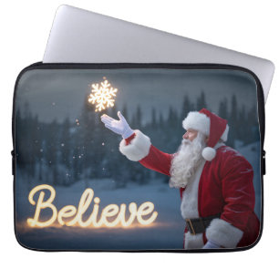 Santa Claus Holding Glowing Snowflake Laptop Sleeve