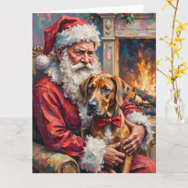 Santa Claus Holding Great Dane Christmas Art Card (Yellow Flower)