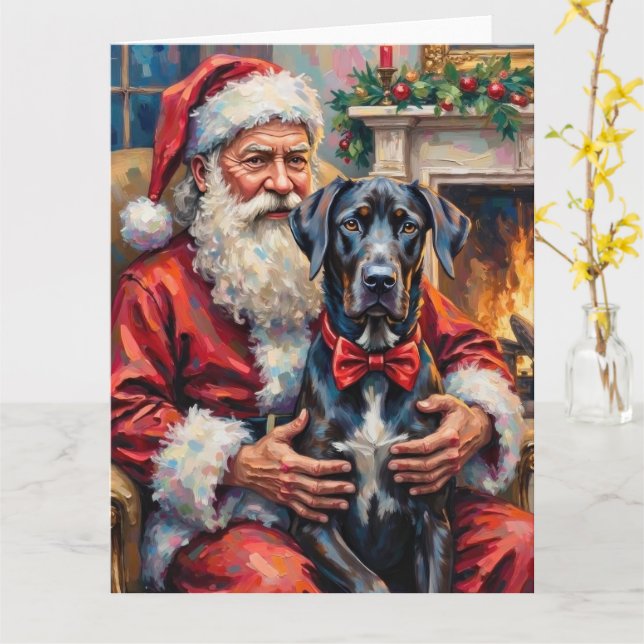 Santa Claus Holding Great Dane Christmas Art Card (Yellow Flower)