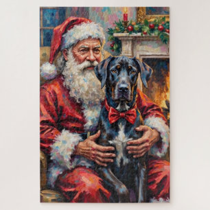 Santa Claus Holding Great Dane Christmas Art Jigsaw Puzzle