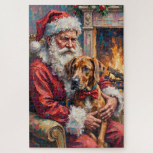 Santa Claus Holding Great Dane Christmas Art Jigsaw Puzzle