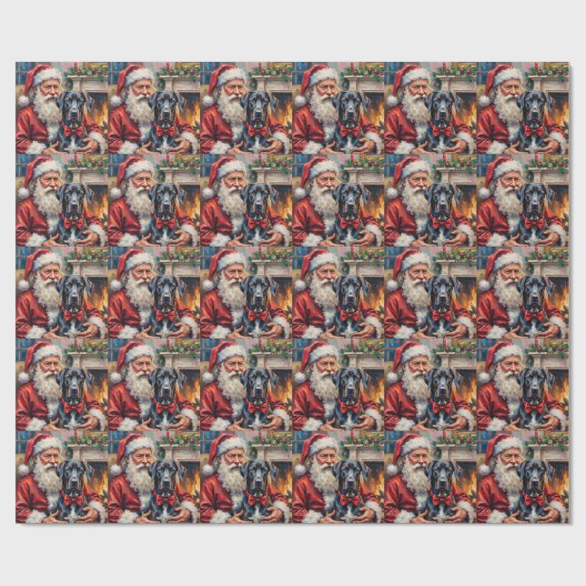 Santa Claus Holding Great Dane Christmas Art Wrapping Paper (Flat)