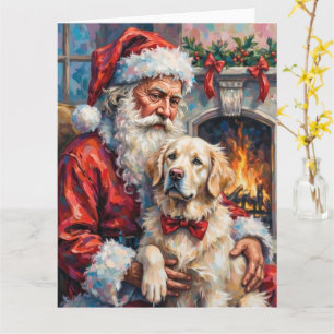 Santa Claus Holding Great Pyrenees Christmas Art Card