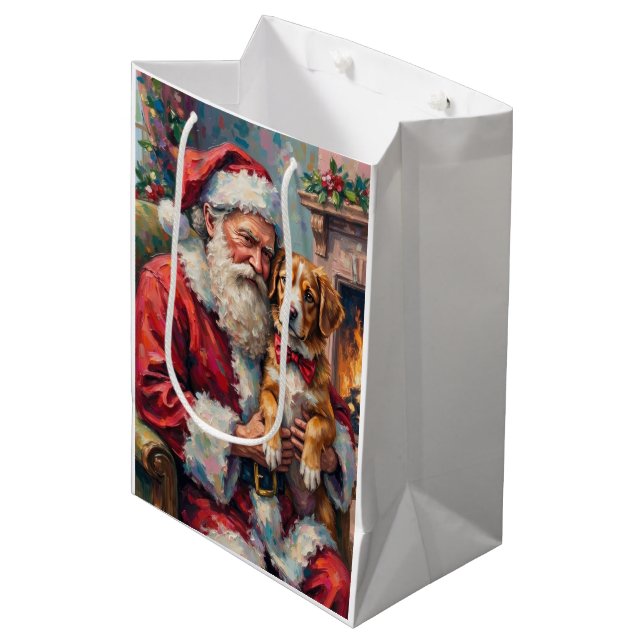 Santa Claus Holding Greater Swiss Mountain Art Medium Gift Bag (Front Angled)