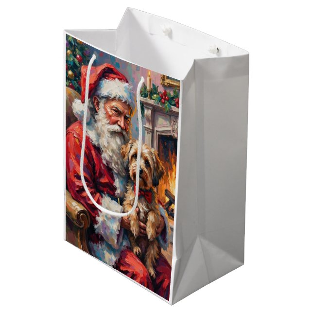 Santa Claus Holding Havanese Christmas Art Medium Gift Bag (Front Angled)