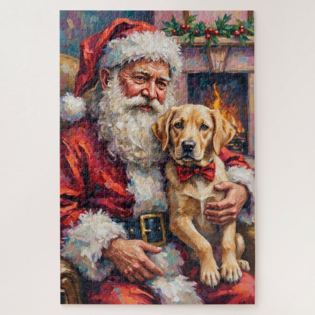 Santa Claus Holding Labrador Christmas Art Jigsaw Puzzle (Vertical)