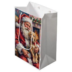 Santa Claus Holding Labrador Christmas Art Medium Gift Bag