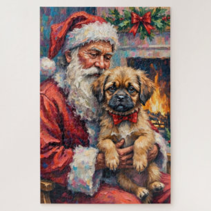 Santa Claus Holding Lhasa Apso Christmas Art Jigsaw Puzzle