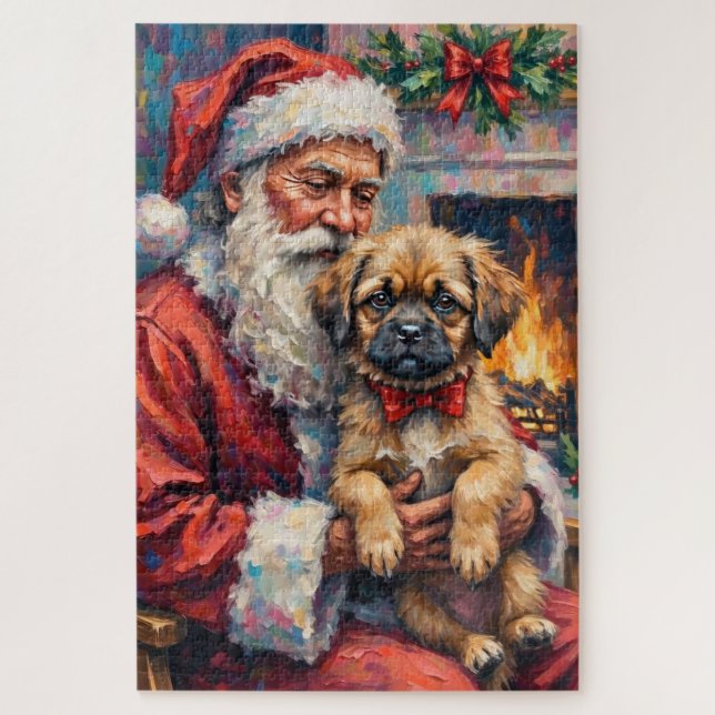 Santa Claus Holding Lhasa Apso Christmas Art Jigsaw Puzzle (Vertical)