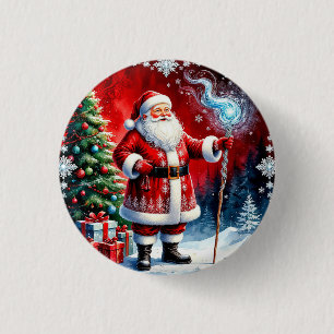 Santa Claus Holding Magic Staff 3 Cm Round Badge