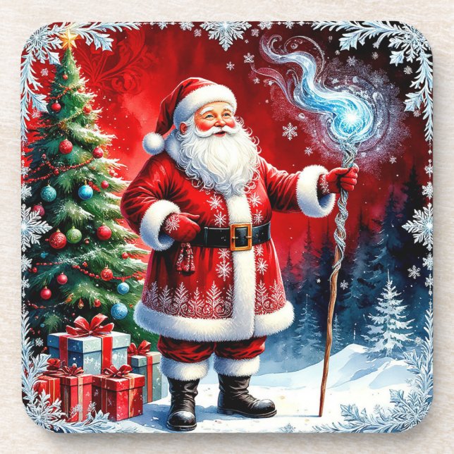 Santa Claus Holding Magic Staff Coaster (Front)