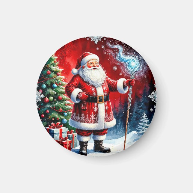 Santa Claus Holding Magic Staff Magnet (Front)