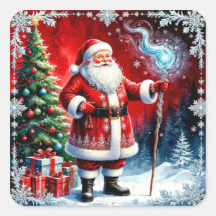 Santa Claus Holding Magic Staff Square Sticker