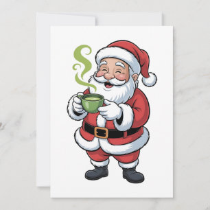Santa Claus Holding Matcha Drink Christmas Holiday Card
