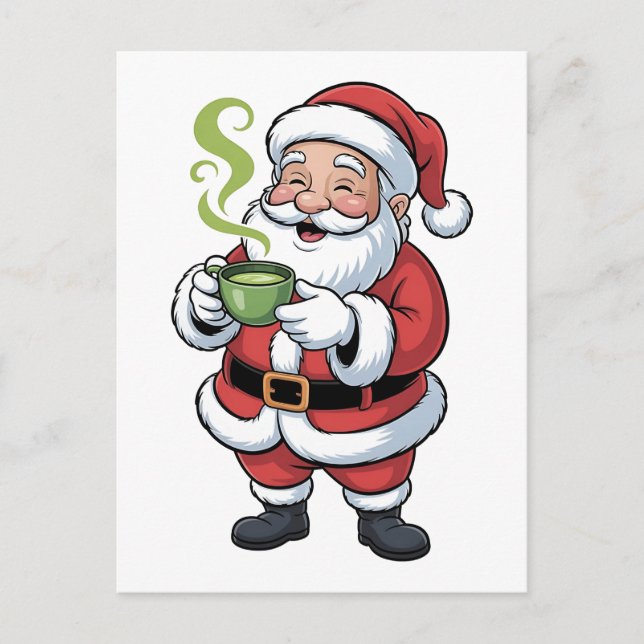 Santa Claus Holding Matcha Drink Christmas Invitation Postcard (Front)