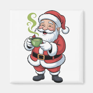 Santa Claus Holding Matcha Drink Christmas Magnet