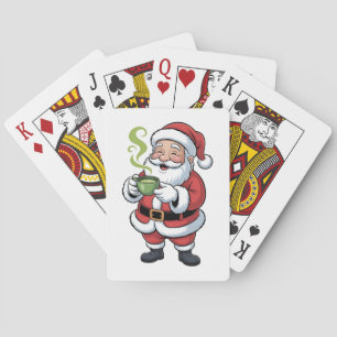 Santa Claus Holding Matcha Drink Christmas Playing Cards