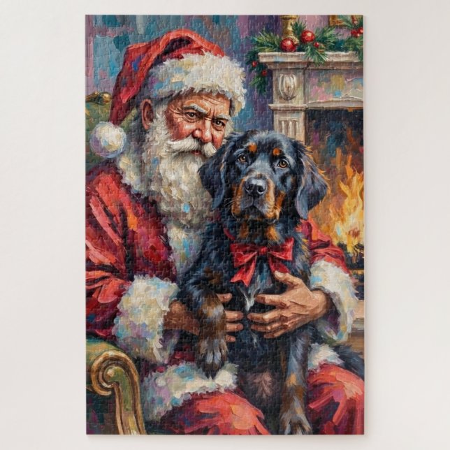 Santa Claus Holding Newfoundland Christmas Art Jigsaw Puzzle (Vertical)
