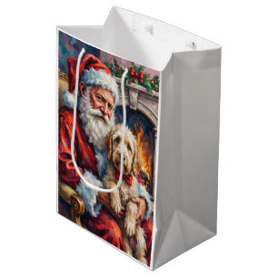 Santa Claus Holding Old English Sheepdog Christmas Medium Gift Bag