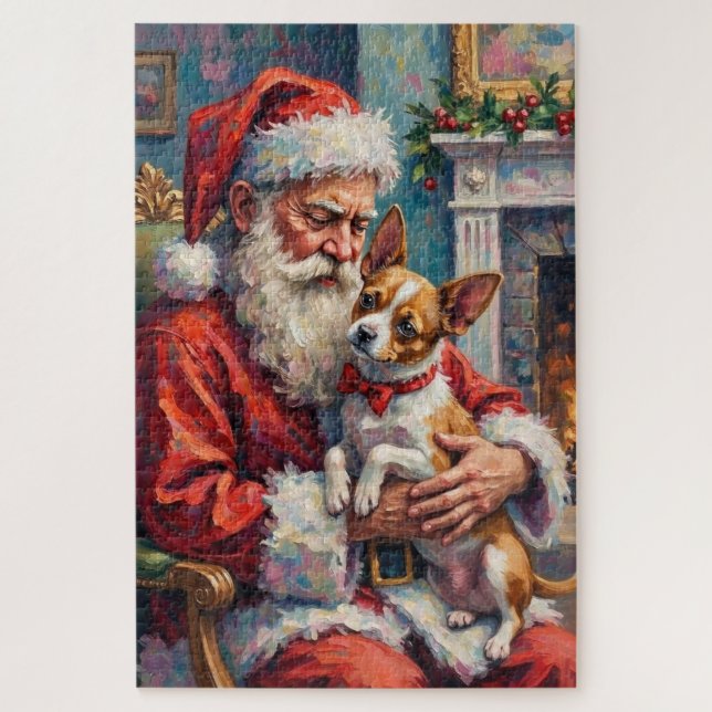 Santa Claus Holding Papillon Christmas Art Jigsaw Puzzle (Vertical)