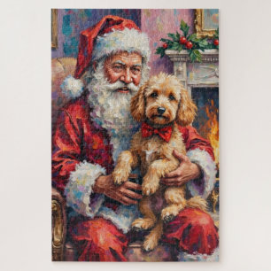 Santa Claus Holding Poodle Christmas Art Jigsaw Puzzle