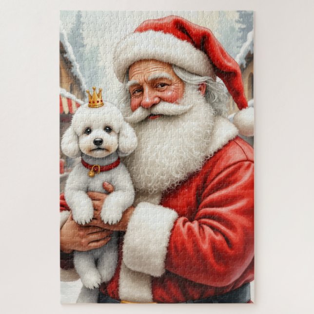 Santa Claus Holding Poodle Christmas Art Jigsaw Puzzle (Vertical)