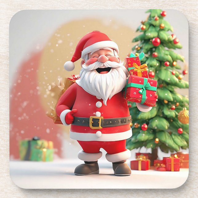 Santa Claus Holding Present Coaster (Front)