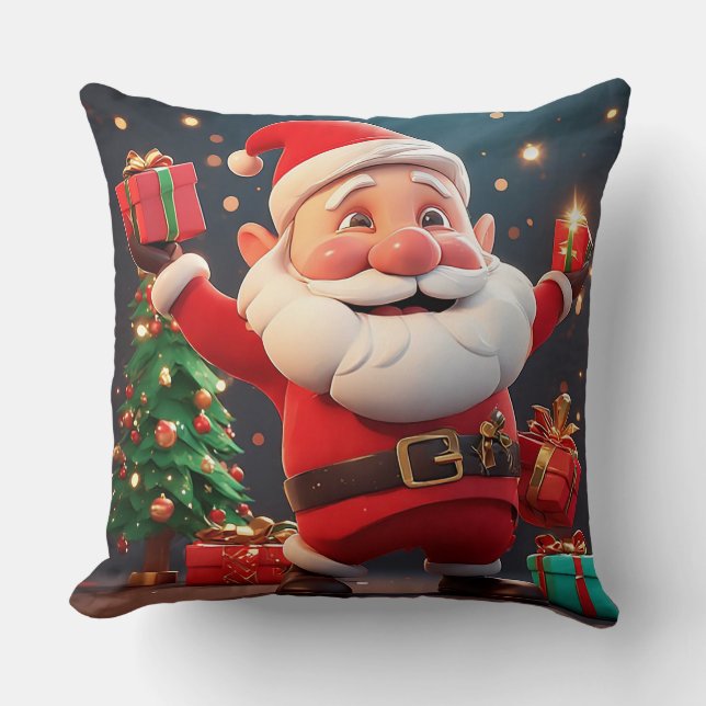 Santa Claus Holding Present Cushion (Front)