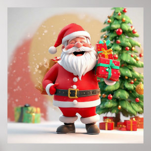 Santa Claus Holding Present Poster