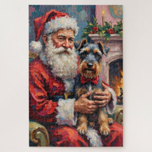 Santa Claus Holding Schnauzer Christmas Art Jigsaw Puzzle