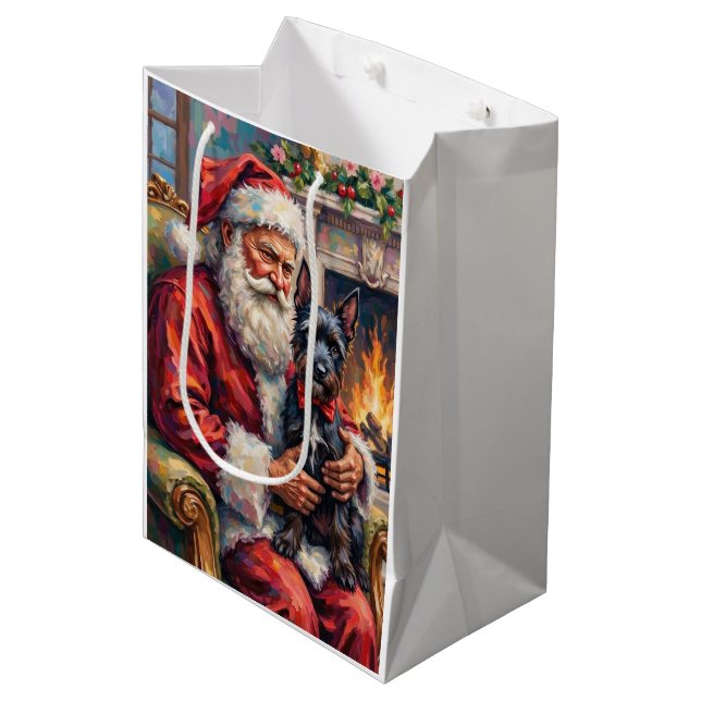 Santa Claus Holding Scottish Terrier Christmas Art Medium Gift Bag (Front Angled)